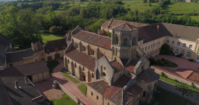 Semur-en-Brionnais aerial back traveling, labelled Les Plus Beaux Villages de France
