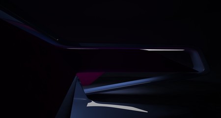Abstract violet minimalistic architectural smooth interior with neon lighting. 3D illustration and rendering.