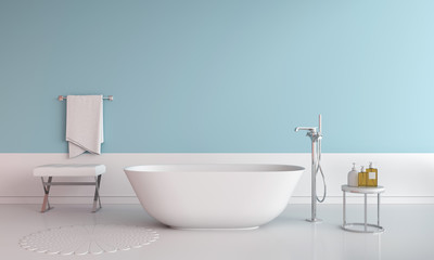 Naklejka na ściany i meble Blue bathroom interior bathtub, 3D rendering
