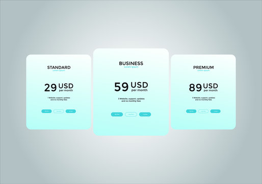 set of pricing table, order, box, button, list for web