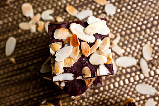 Close up of almond and goat cheese candy bars