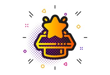 First place sign. Halftone circles pattern. Winner podium icon. Best rank star symbol. Classic flat winner podium icon. Vector