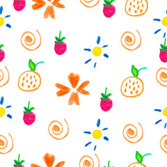 Seamless pattern as children's drawing wax crayons