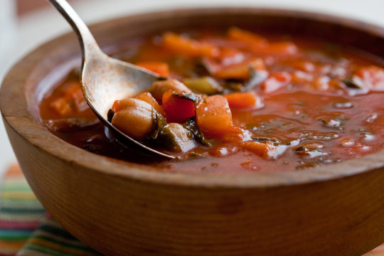 Close up of Spanish vegetable soup