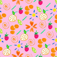 Seamless pattern as children's drawing wax crayons