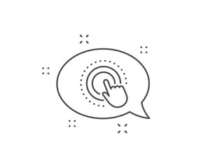 Click hand line icon. Chat bubble design. Touchscreen gesture sign. Push action symbol. Outline concept. Thin line click hand icon. Vector