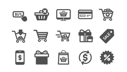 Shopping bag icons. Gift, Present and Sale discount. Delivery classic icon set. Quality set. Vector