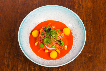 Gazpacho tomato soup with herbs
