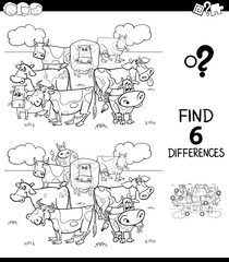 differences color book with cows animal characters