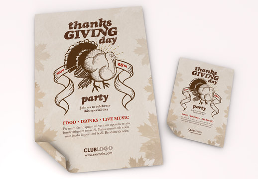 Thanksgiving Poster and Flyer Layout with Turkey Illustration