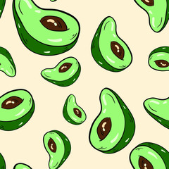 Seamless vector pattern with avocado on beige background. Good for printing. Wallpaper and fabric design. Wrapping paper pattern. Cute idea.