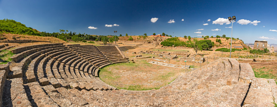 Panoramic view of the Greek archaeological site of Morgantina, in the interior of Sicily in Italy.