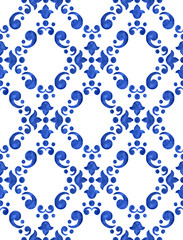 Watercolor blue tile seamless pattern - 286138556