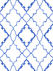 Watercolor blue tile seamless pattern - 286138583