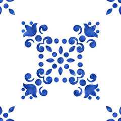 Blue watercolor filigree pattern - 286138718