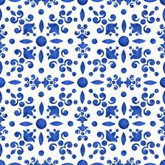 Watercolor blue medallion pattern - 286138750