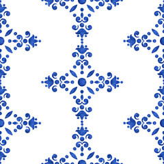 Watercolor blue medallion pattern - 286138758