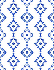 Watercolor blue tile pattern - 286138791