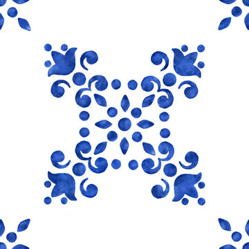 Blue watercolor filigree pattern