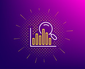 Search line icon. Halftone pattern. Audit analysis sign. Magnify glass. Gradient background. Search line icon. Yellow halftone pattern. Vector