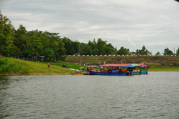 Fototapeta na wymiar Kebumen, Central Java, Indonesia (12/30/2018) : Boat Tour in Sempor Dam
