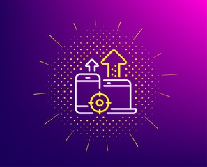 Seo devices line icon. Halftone pattern. Web targeting sign. Traffic management symbol. Gradient background. Seo devices line icon. Yellow halftone pattern. Vector