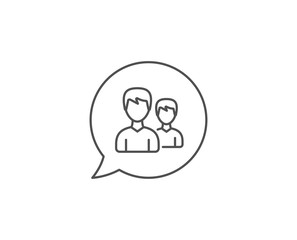 User line icon. Chat bubble design. Couple or Group sign. Male Person silhouette symbol. Outline concept. Thin line couple icon. Vector