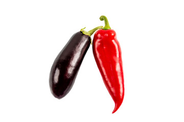 vegetables red peppers and eggplant on a white background
