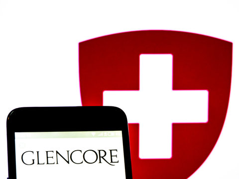  Kiev, Ukraine, March 28, 2019, illustrative editorial. Photo illustration a Glencore International AG (Global Energy Commodities and Resources) logo seen displayed on a smart phone.