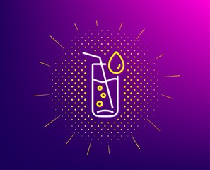 Water glass line icon. Halftone pattern. Soda aqua drink sign. Drop symbol. Gradient background. Water glass line icon. Yellow halftone pattern. Vector