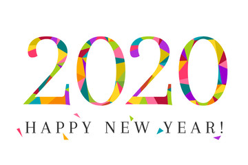 2020 and Happy New Year concept made in colorful and modern low poly design. Creative lettering and typography isolated on white background.