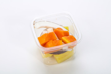 Sliced fruit mix in the box