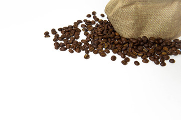 coffee bean and bag on isolated white background