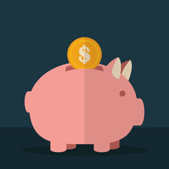 piggy bank and coin money finance icons flat design