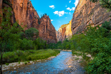 The beautiful views of the Zion national park canyon. United States