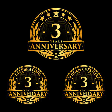 3 years anniversary set. 3rd celebration logo collection. Three years logo set. Vector and illustration.