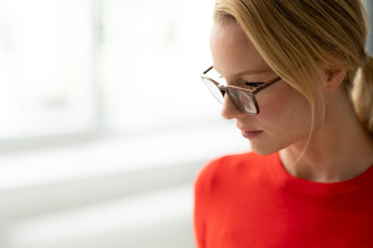 Portrait of serious young woman