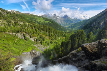 Rutor Waterfall from above in aosta Valley, Italy