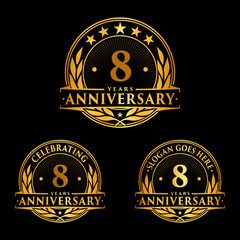 8 years anniversary set. 8th celebration logo collection. Eight years logo set. Vector and illustration.