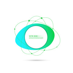 Abstract geometric shape with lines and particles, molecules. Vector gradient banner.