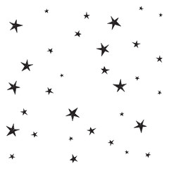 Set of cute hand drawn star. Abstract vector background with black starry.