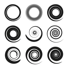Fotobehang Set of black spiral and swirl motion elements. Swirling vector icons © sumkinn