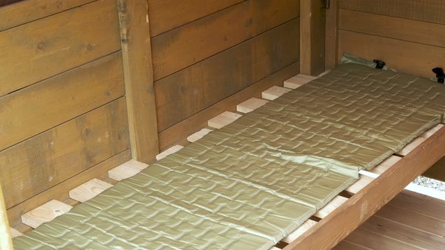 Scout Summer Camp Platform tents with one bed frame, appear comfortable sleeping bag in Stop Motion