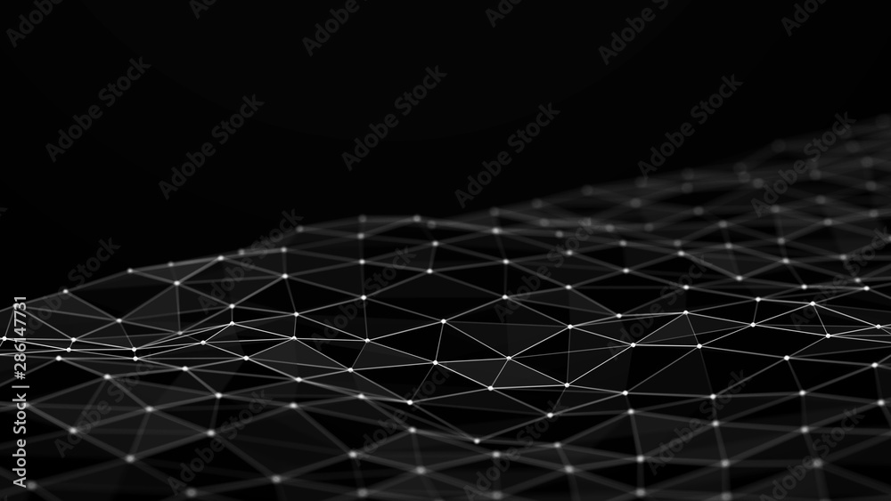 Poster Abstract polygonal space. Connection dots and lines structure. Digital background. Triangular business wallpaper. 3d