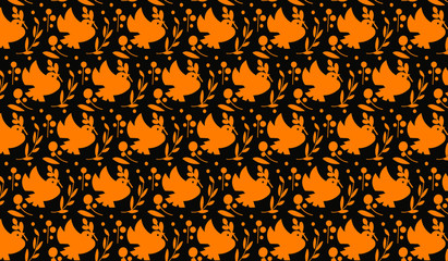 elegant seamless pattern with golden birds leaves and flowers