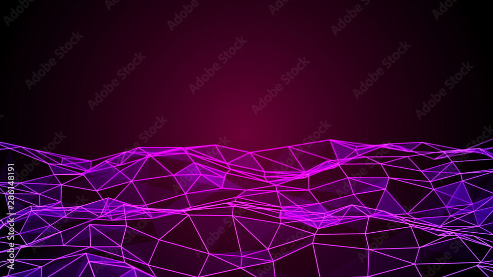 Poster Abstract polygonal space. Connection dots and lines structure. Digital background. Triangular business wallpaper. 3d