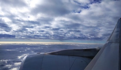 Fototapeta na wymiar Layers of Cloud in sky shot via Airplane window