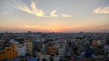 Fototapeta na wymiar Sun set cityscape view of evening sky
