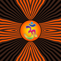 Om symbol on striped spiritual background for meditation yoga	