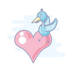 cute stork animal in heart isolated icon